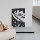 Botanische handetsing met vallende bloemblaadjes C Canvas Afdruk