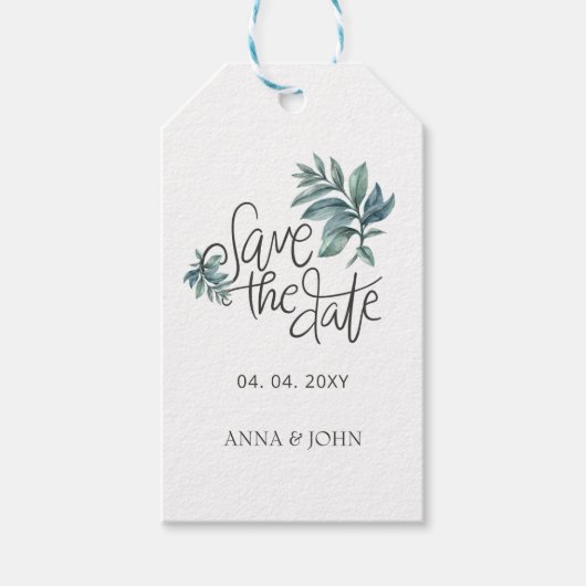 Botanische handgeschreven waterverf slaat de datum cadeaulabel (Voorkant)