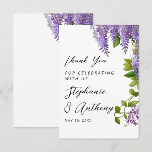 Botanische Hangende Paarse Wisteria Bruiloft Bedankkaart (Voorkant / Achterkant)
