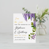Botanische Hangende Paarse Wisteria Bruiloft Folie Uitnodiging Briefkaart (Staand Voorkant)