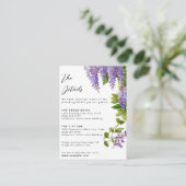 Botanische Hangende Paarse Wisteria Bruiloft Informatiekaartje (Staand voorkant)