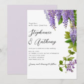 Botanische Hangende Paarse Wisteria Bruiloft Kaart (Voorkant / Achterkant)