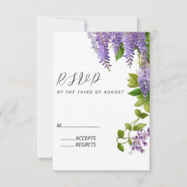 Botanische Hangende Paarse Wisteria Bruiloft RSVP Kaartje