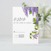 Botanische Hangende Paarse Wisteria Bruiloft RSVP Kaartje (Staand voorkant)