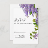 Botanische Hangende Paarse Wisteria Bruiloft RSVP Kaartje (Voorkant / Achterkant)