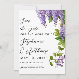 Botanische Hangende Paarse Wisteria Bruiloft Save The Date