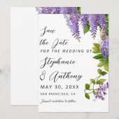 Botanische Hangende Paarse Wisteria Bruiloft Save The Date (Voorkant / Achterkant)