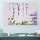 Botanische Hangende Paarse Wisteria Bruiloft Spandoek (Beurs)