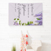 Botanische Hangende Paarse Wisteria Bruiloft Spandoek (Insitu)