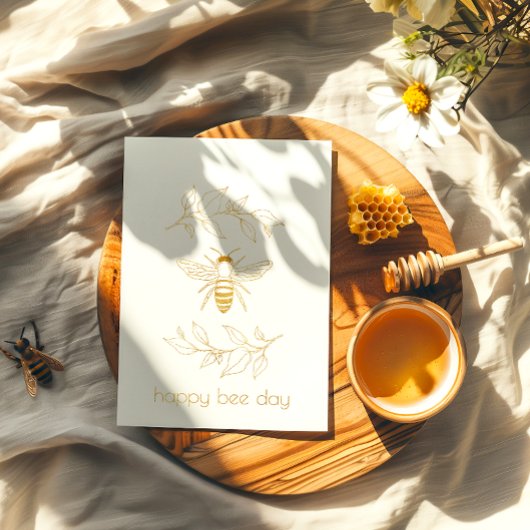 Botanische Happy Bee Day Folie Verjaardag Kaart