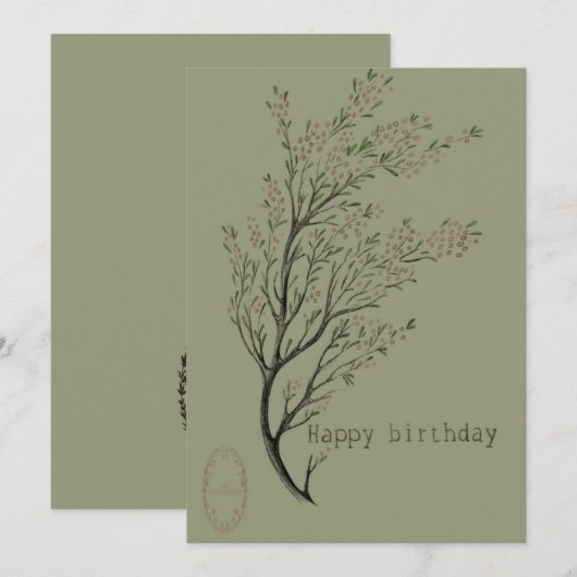 Botanische Happy Birthday Card Kaart (Voorkant / Achterkant)