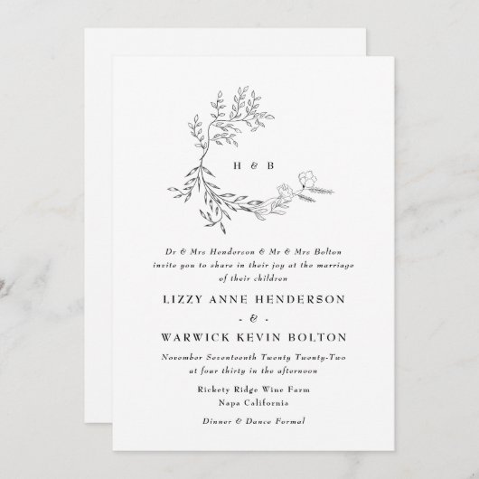 Botanische havermout monogram met kruiddenbinding kaart (Voorkant / Achterkant)