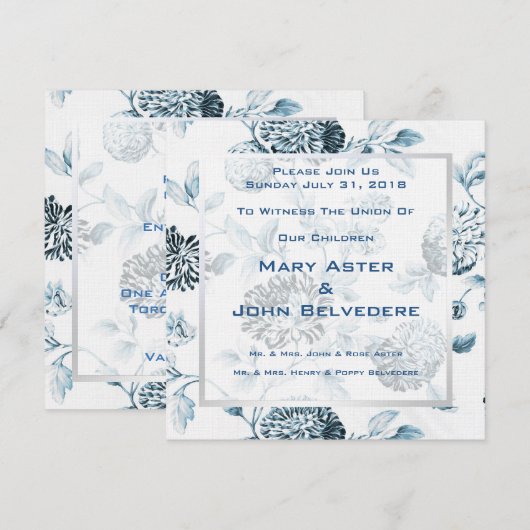 Botanische hedendaagse Floral Toile Wedding Kaart (Voorkant / Achterkant)