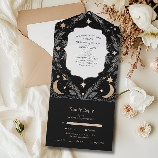  Botanische Hemelse Maan Sterren Huwelijk All In One Uitnodiging