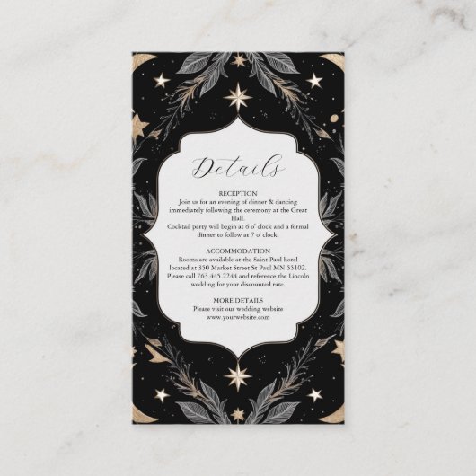 Botanische Hemelse Maan Sterren Huwelijk Informatiekaartje (Voorkant)