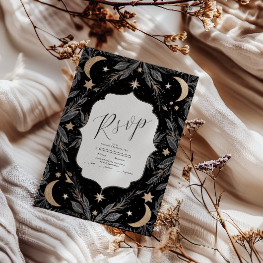 Botanische Hemelse Maan Sterren Huwelijk RSVP Kaartje