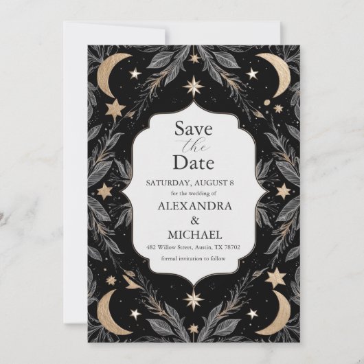  Botanische Hemelse Maan Sterren Huwelijk Save The Date (Voorkant)