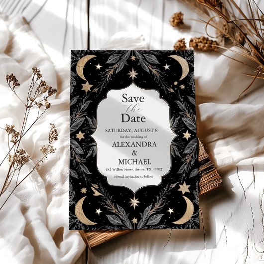  Botanische Hemelse Maan Sterren Huwelijk Save The Date