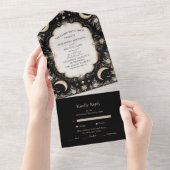 Botanische  Hemelse Maan Sterren Wedding All In One Uitnodiging (Afscheurbaar)