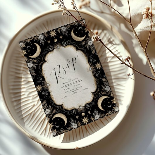 Botanische  Hemelse Maan Sterren Wedding RSVP Kaartje