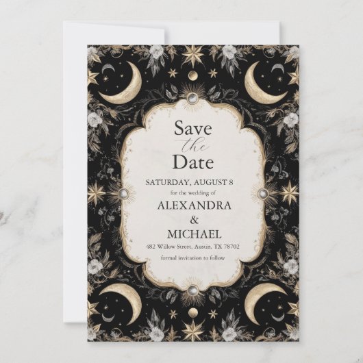 Botanische  Hemelse Maan Sterren Wedding Save The Date (Voorkant)
