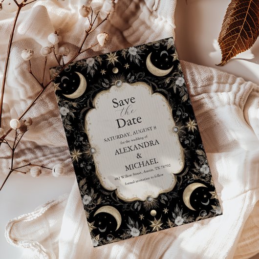Botanische Hemelse Maan Sterren Wedding Save The Date