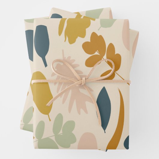 Botanische Herfst bloemen en bladeren Patroon Inpakpapier Vel (In situ)