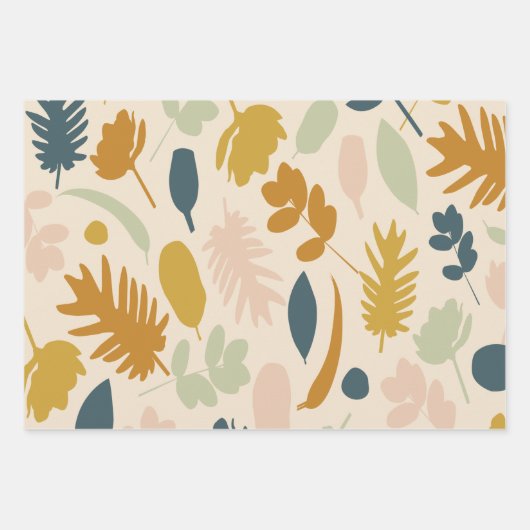 Botanische Herfst bloemen en bladeren Patroon Inpakpapier Vel (Voorkant)