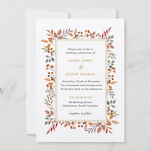 Botanische Herfst Foliage Bruiloft Kaart (Voorkant)