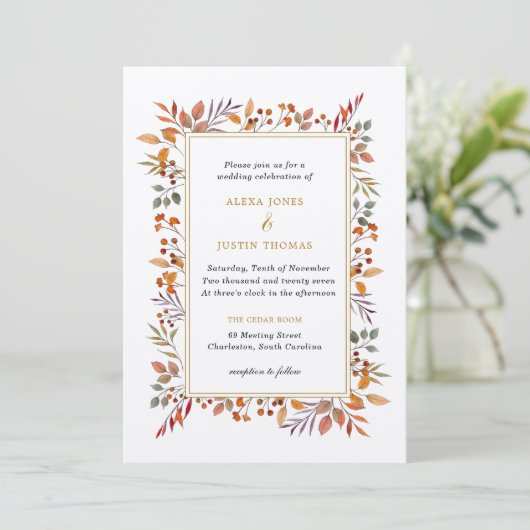Botanische Herfst Foliage Bruiloft Kaart (Staand voorkant)