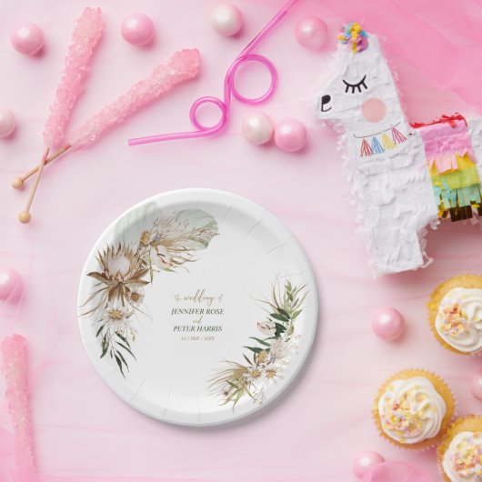 Botanische Herfst met groene en goudboho / winterb Papieren Bordje (Feest)