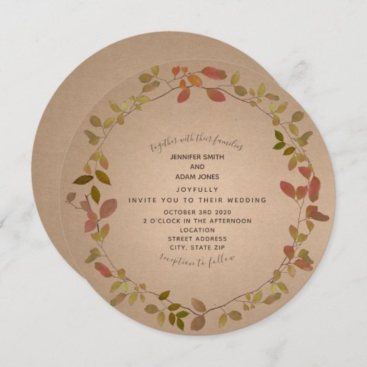 Botanische herfst Ronde Uitnodiging (Voorkant / Achterkant)