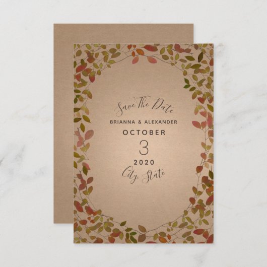 Botanische herfst sla de datum op save the date (Voorkant / Achterkant)