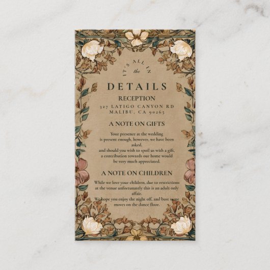  botanische herfstbruiloft informatiekaartje (Voorkant)