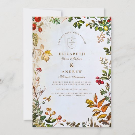  botanische herfstbruiloft kaart (Voorkant)