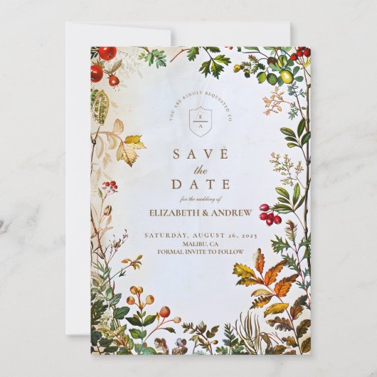  botanische herfstbruiloft save the date (Voorkant)