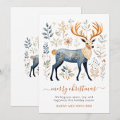 Botanische herten Blue Christmas Feestdagenkaart (Voorkant / Achterkant)