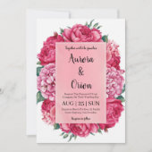 Botanische hete roze bloemen bruiloft uitnodiginge kaart (Voorkant)