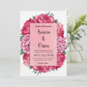 Botanische hete roze bloemen bruiloft uitnodiginge kaart (Staand voorkant)