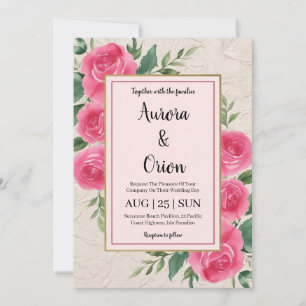 Botanische hete roze bloemen bruiloft uitnodiginge kaart