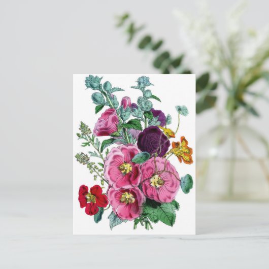  Botanische Hollyhocks Briefkaart (Staand voorkant)