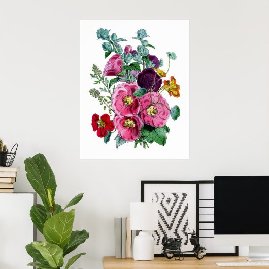 Botanische Hollyhocks Poster (Thuiskantoor)