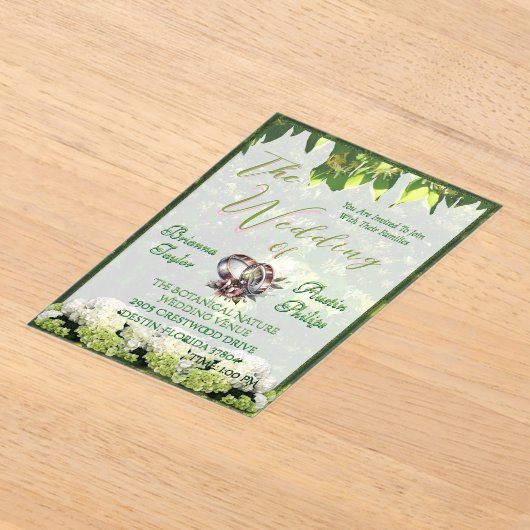 Botanische hortensia's in bloei bruiloft acryl uitnodigingen (Laagn)