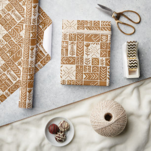Botanische houtblok Mudcloth Terracotta Cadeaupapier