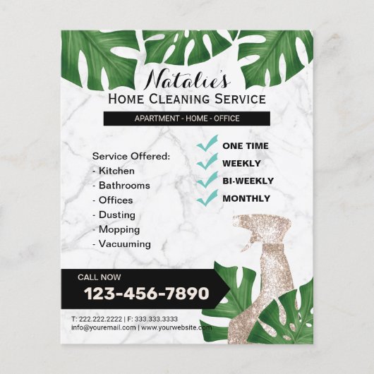 Botanische Huis Schoonmaak Maid Service Marmer Flyer (Voorkant)