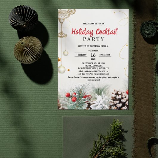 Botanische Hulst Wintercocktail Kerstfeest Kaart