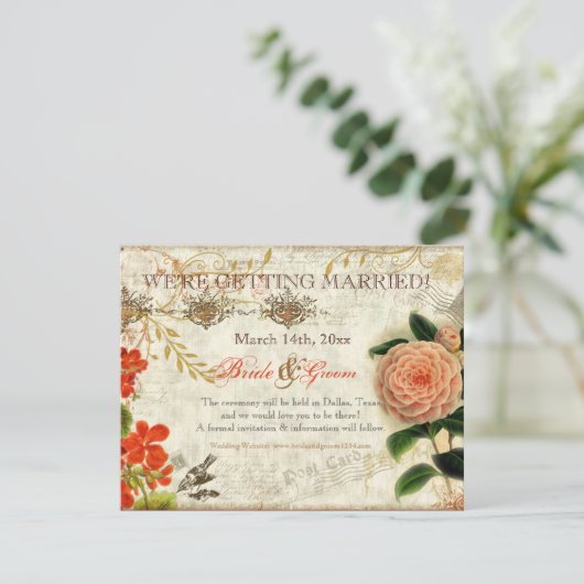 Botanische Hummingvogels Camellia Save the Date (Staand voorkant)