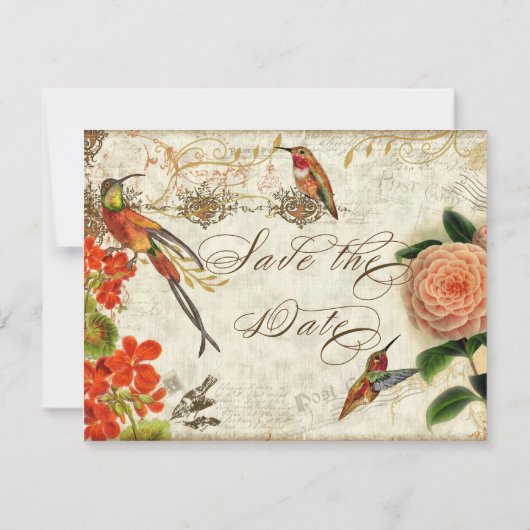 Botanische Hummingvogels Camellia Save the Date (Achterkant)