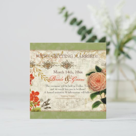 Botanische Hummingvogels Camellia Save the Date Kaart (Staand voorkant)