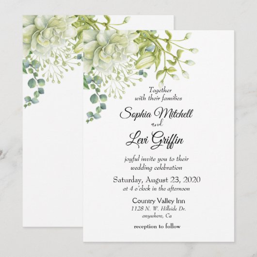 Botanische huwelijksbruiloft kaart (Voorkant / Achterkant)